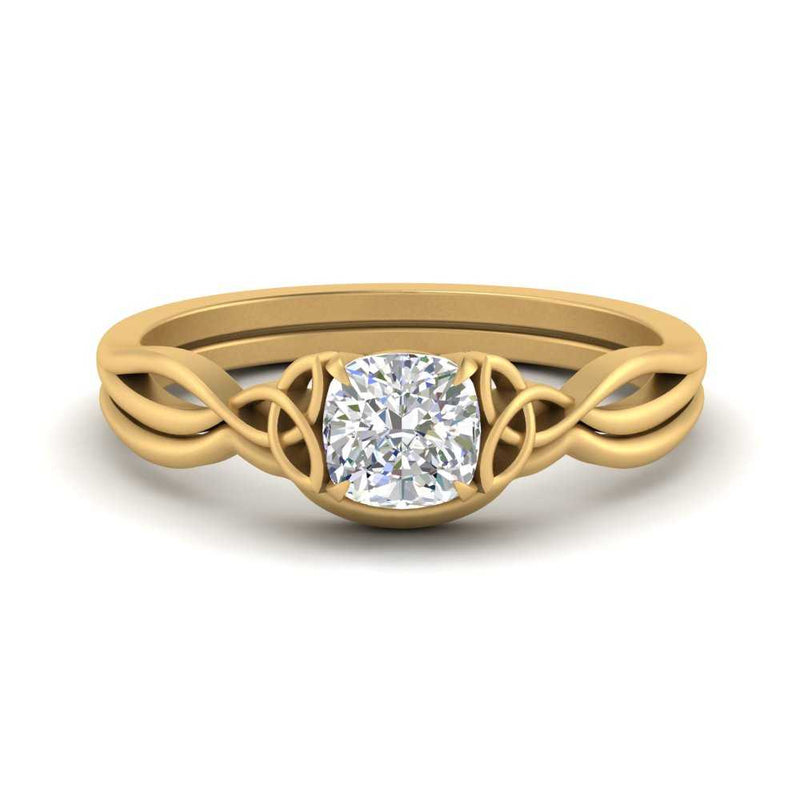 Cushion Cut Infinity Celtic Solitaire Wedding Set