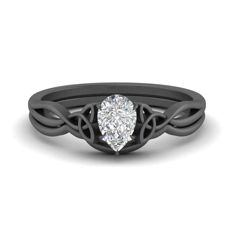 Pear Shaped Infinity Celtic Solitaire Wedding Set
