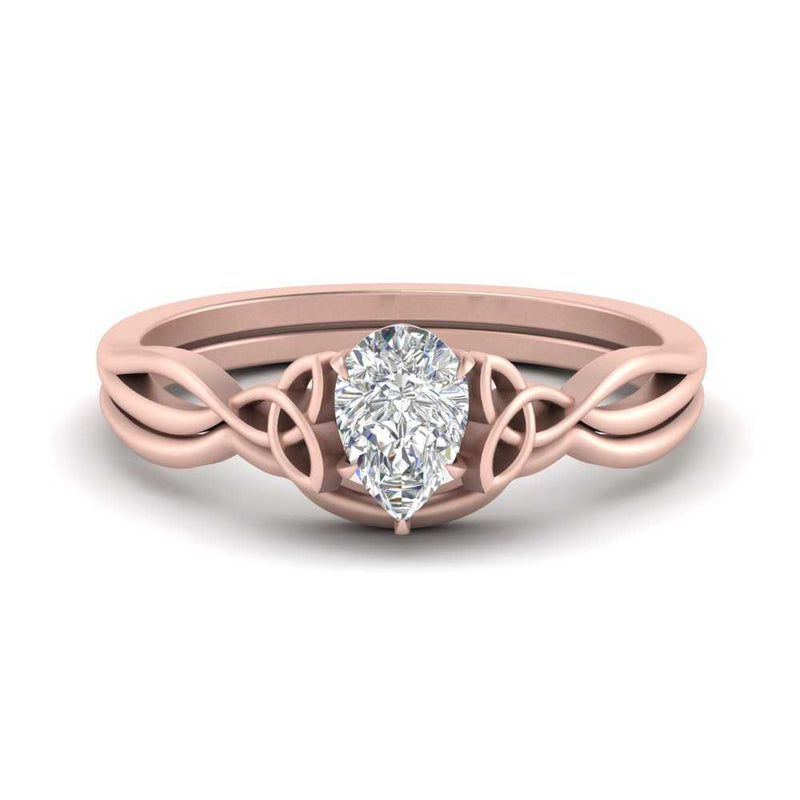 Pear Shaped Infinity Celtic Solitaire Wedding Set