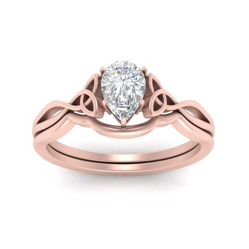 Pear Shaped Infinity Celtic Solitaire Wedding Set