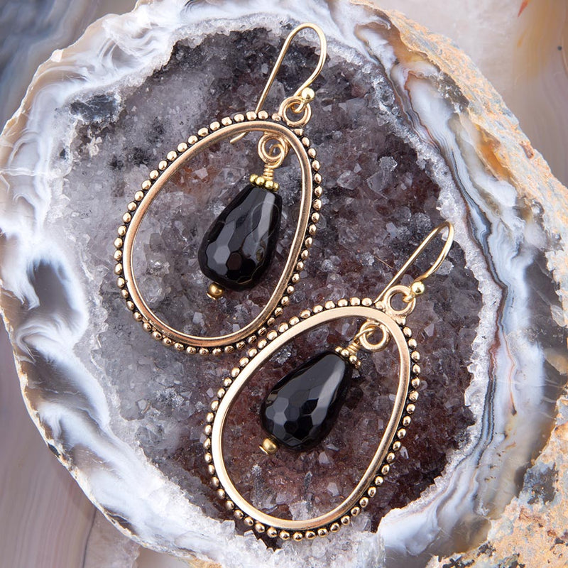 Inline Black Onyx Drop Golden Earrings