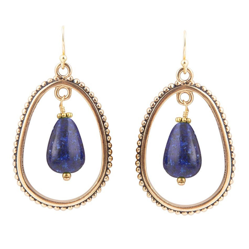 Inline Blue Lapis Drop Golden Earrings