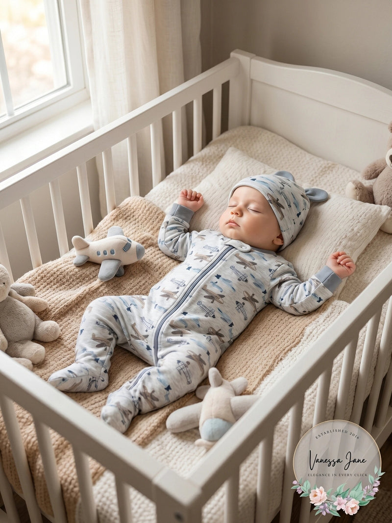 Chickpea Cutie Pie Baby Baby Boys Printed Cotton Coverall and Hat Set