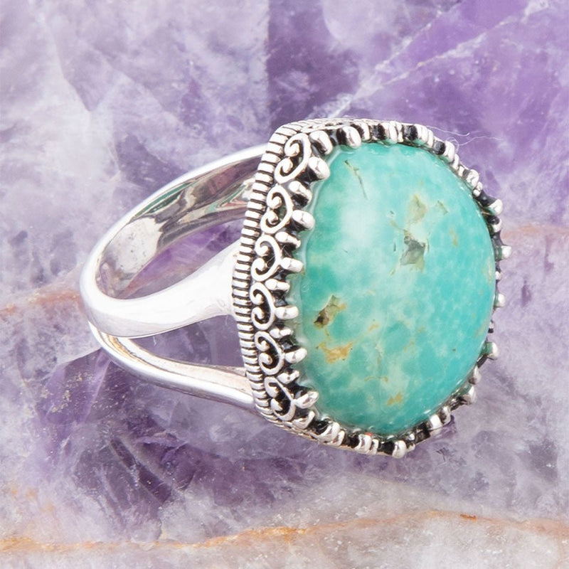 Intricate Green Turquoise and Sterling Silver Ring