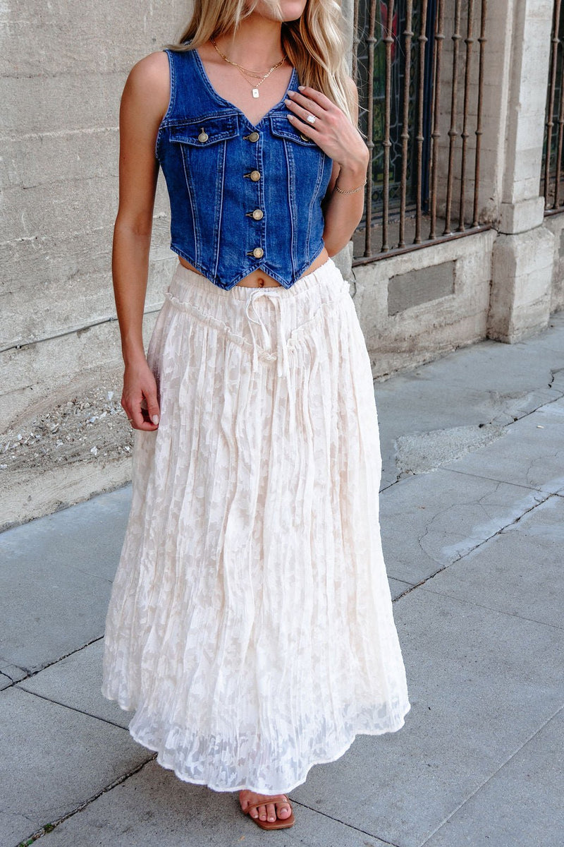 Ivory Lace Ruffled Maxi Skirt