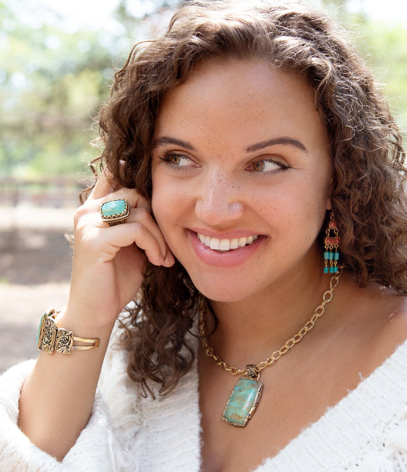 Jacquard Blue Turquoise Golden Pendant Necklace