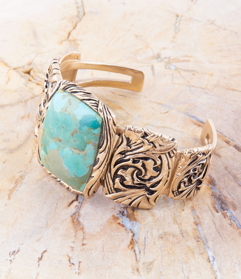 Jacquard Blue Turquoise Solid Golden Cuff Bracelet