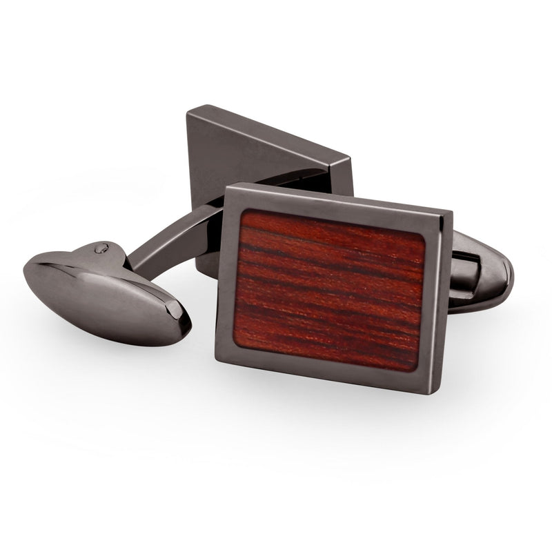Jarrah Wood Rectangular Cufflinks - Gunmetal