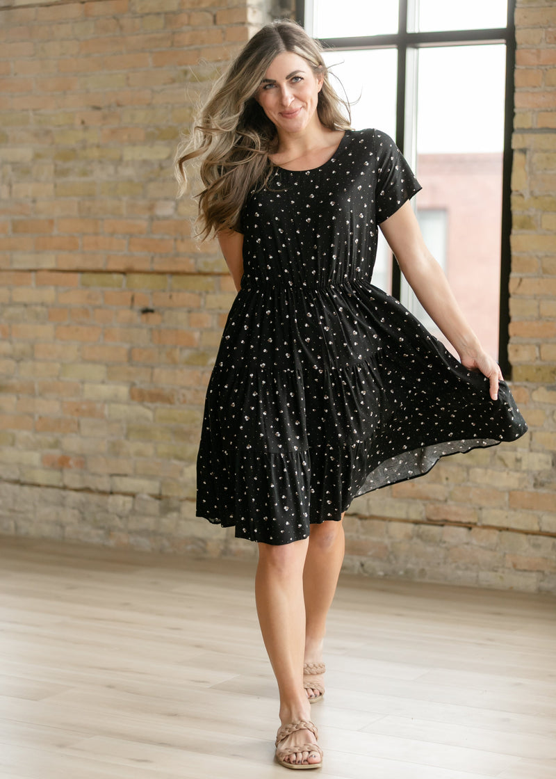 Jenna Floral Knit Short Sleeve Tiered Midi Dress