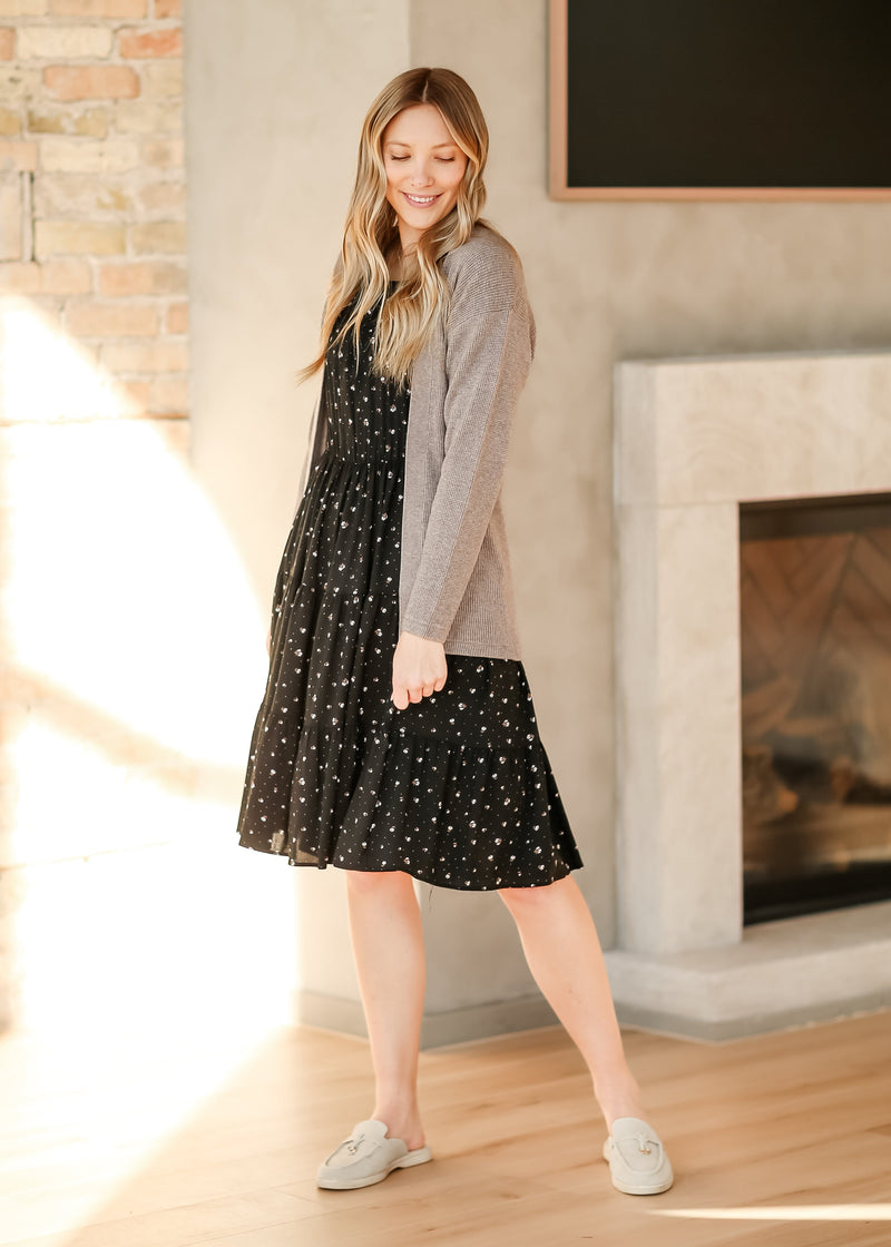 Jenna Floral Knit Short Sleeve Tiered Midi Dress