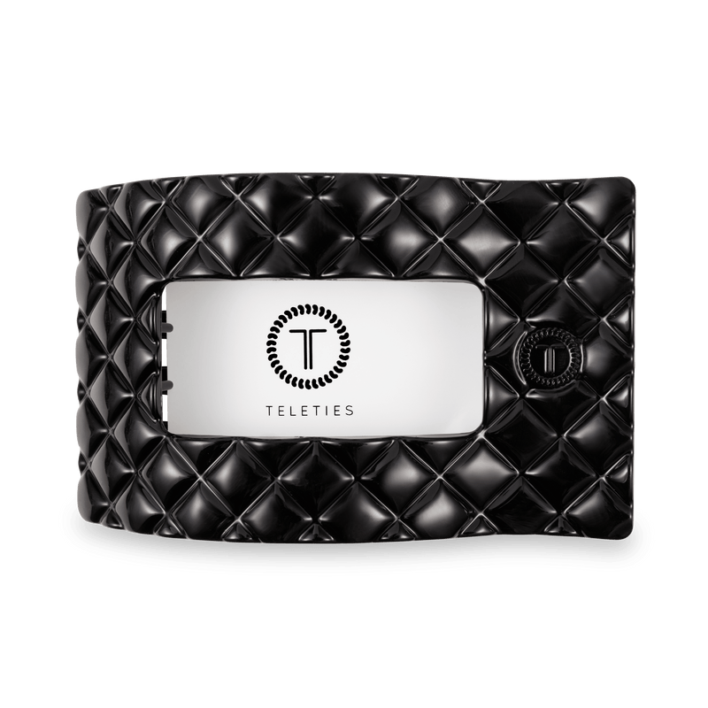 Jet Black Quilted Large Flat Rectangle Hair Clip