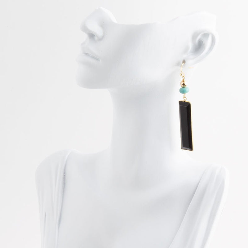 Jett Black Onyx Linear Golden Drop Earrings