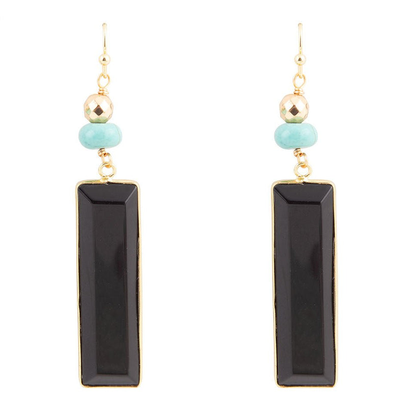 Jett Black Onyx Linear Golden Drop Earrings