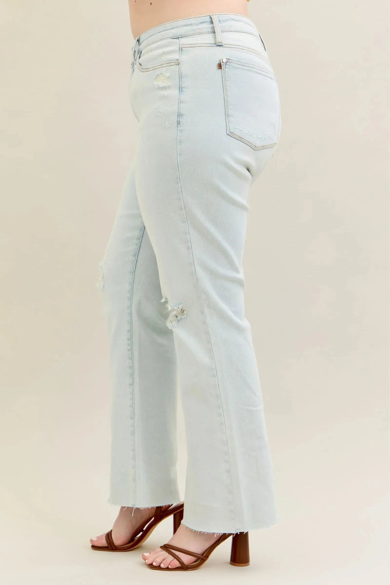 Judy Blue Full Size Destroy & Fray Hem Bootcut Jeans Plus Size