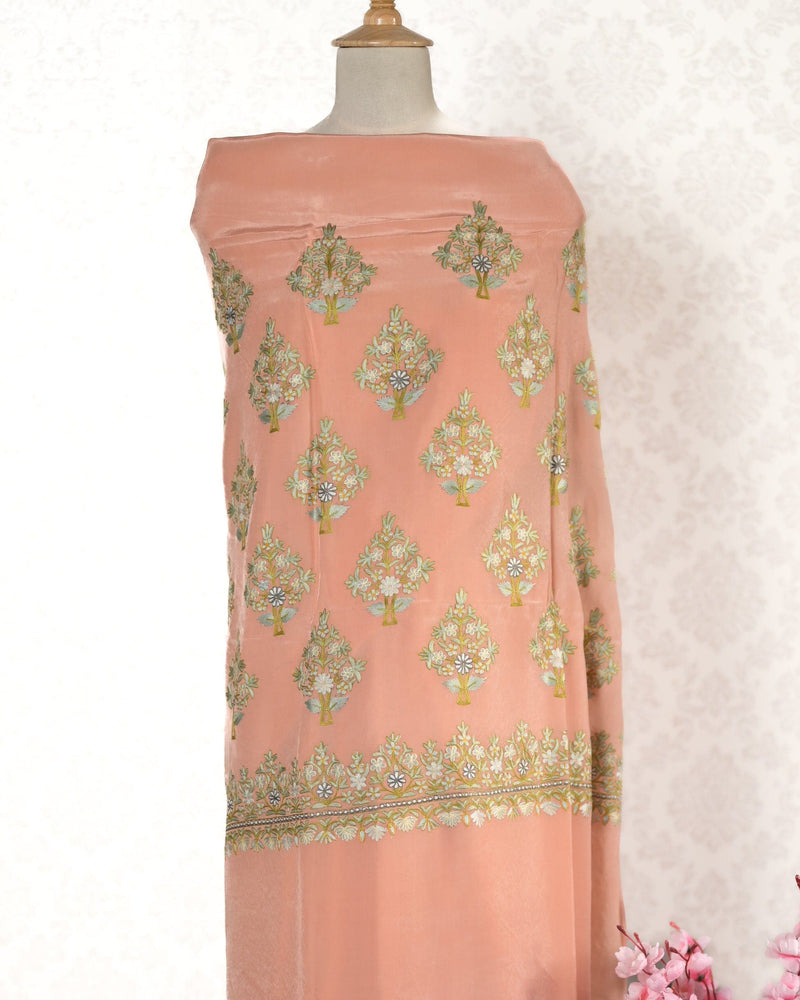 Peach Kashmiri saree with Aari Embroidery