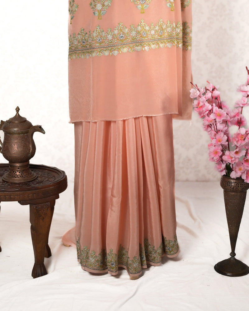 Peach Kashmiri saree with Aari Embroidery