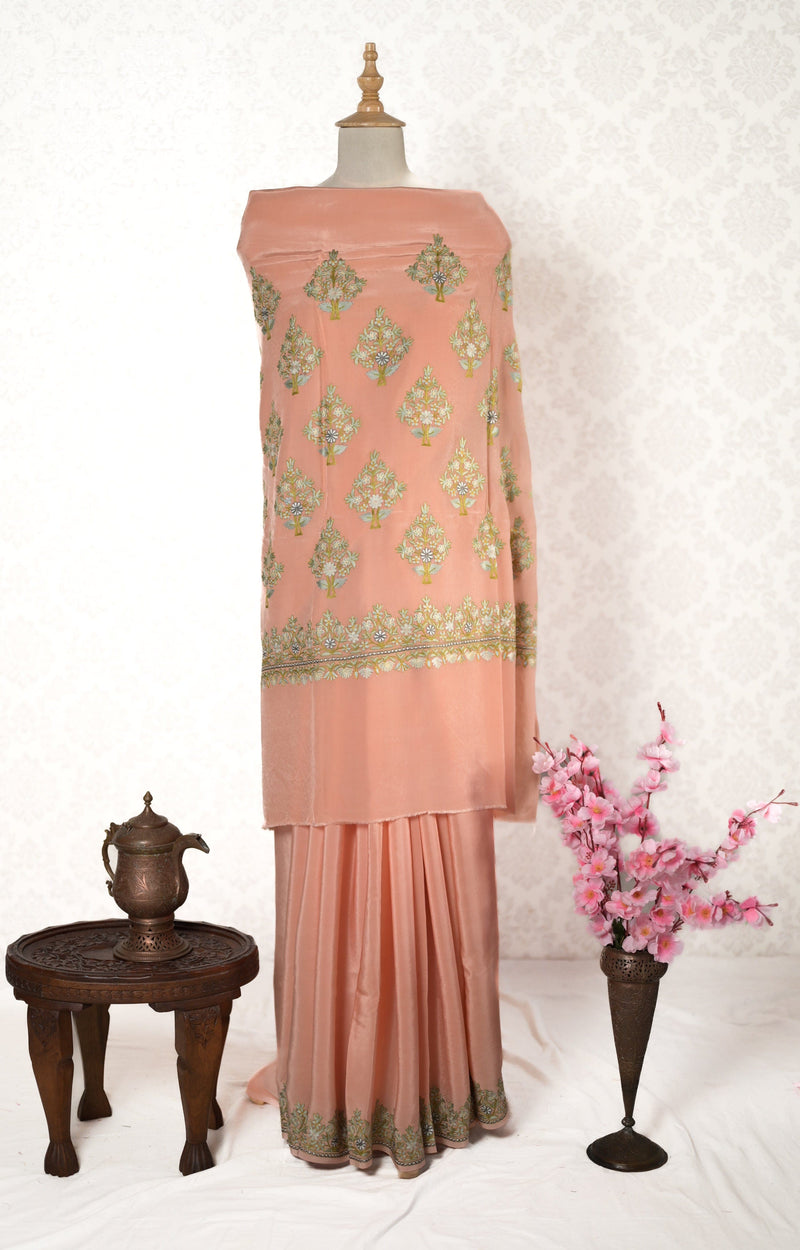 Peach Kashmiri saree with Aari Embroidery