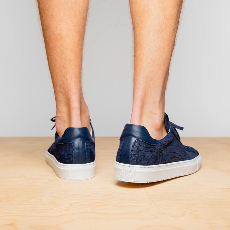66-266-NVY KOBE Crocodile Embossed Italian Sueded Goatskin Sneakers Navy