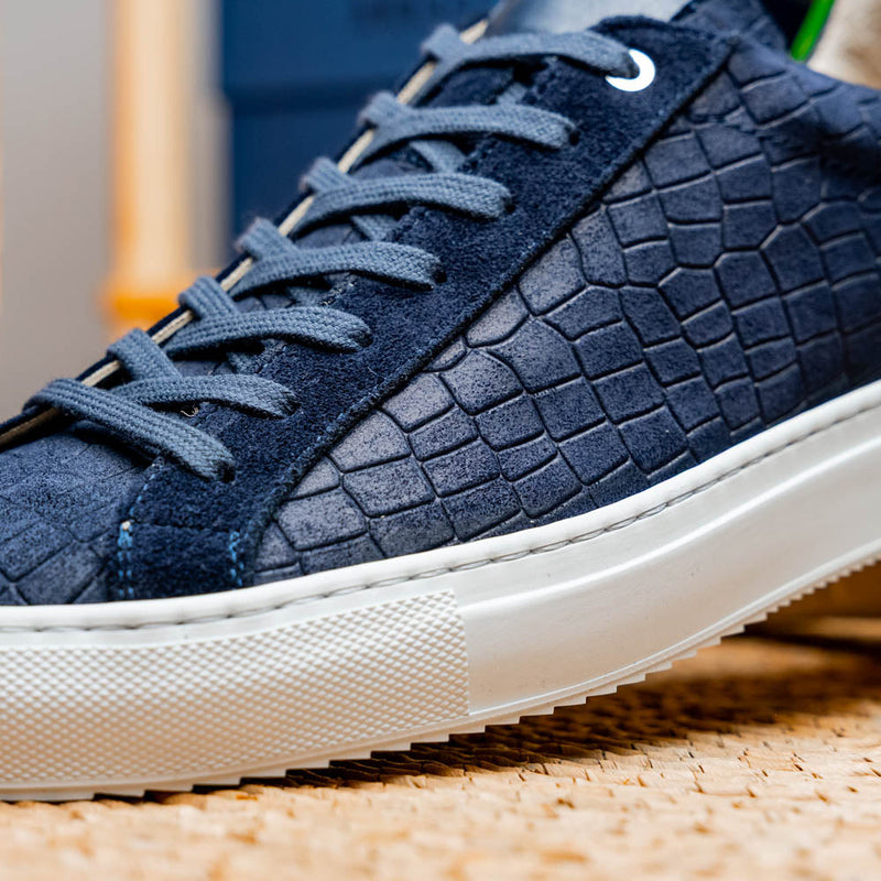 66-266-NVY KOBE Crocodile Embossed Italian Sueded Goatskin Sneakers Navy