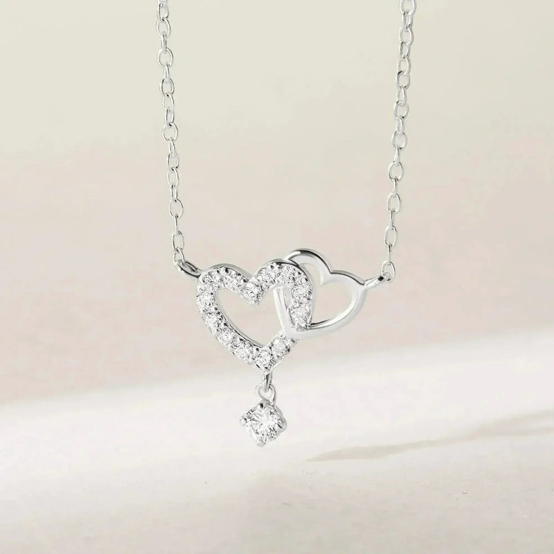 Heart Link Necklace, Interwined Heart Silver Necklace, Women Necklace