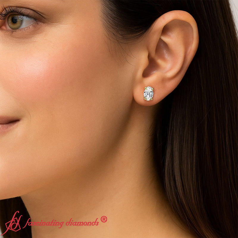 Classic Four Prong Oval Diamond Solitaire Stud Earrings (1.00 Ct - 10.00 Ct)