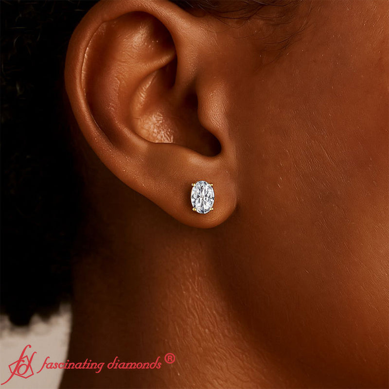 Classic Four Prong Oval Diamond Solitaire Stud Earrings (1.00 Ct - 10.00 Ct)