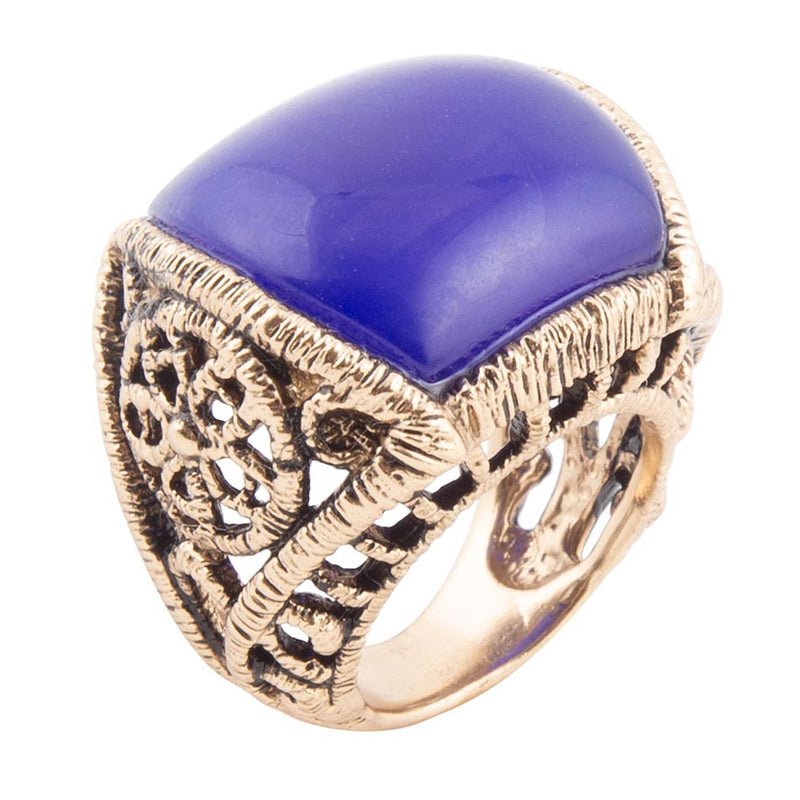 Lace Blue Agate Golden Statement Ring