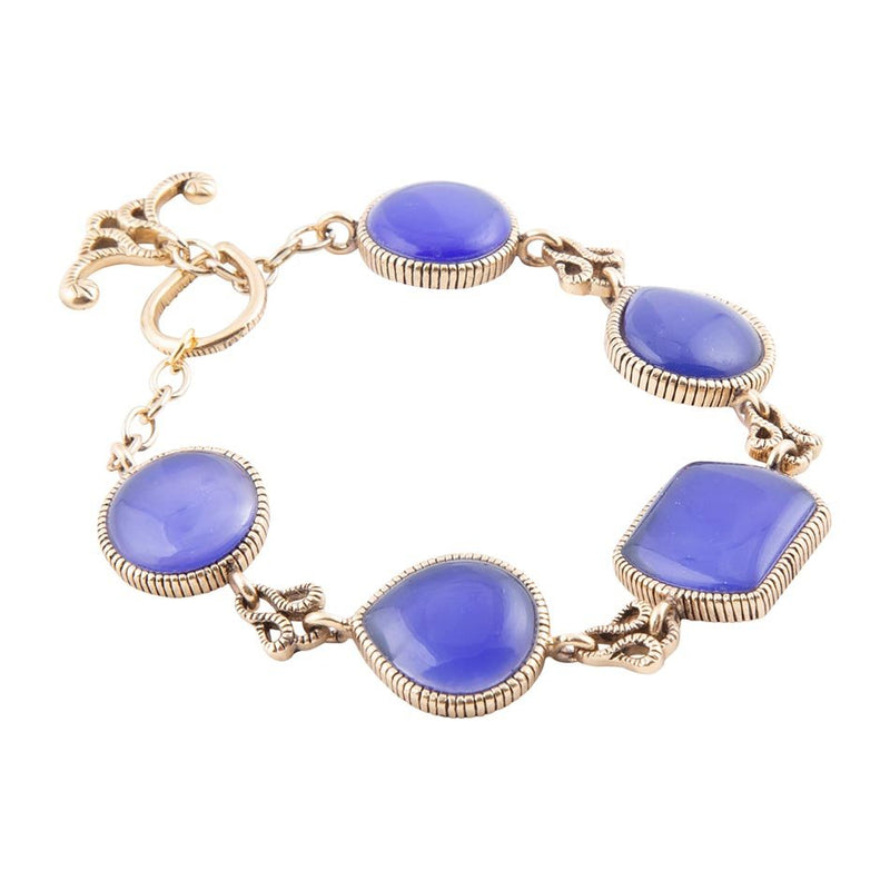 Lace Blue Agate Link Golden Bracelet