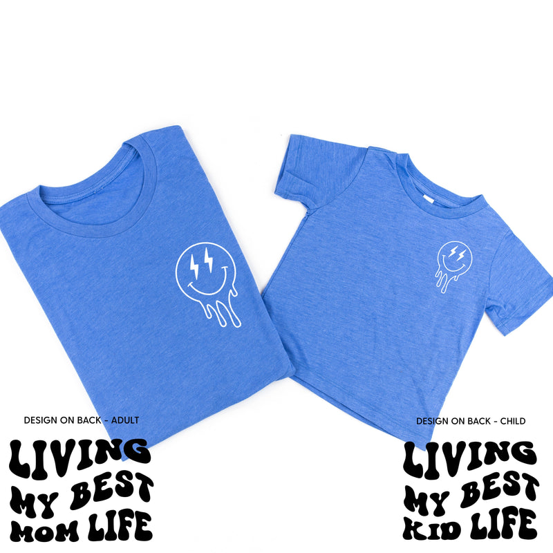 Living My Best Mom / Kid Life (w/ Melty Lightning Smileys) - Set of 2 Matching Shirts