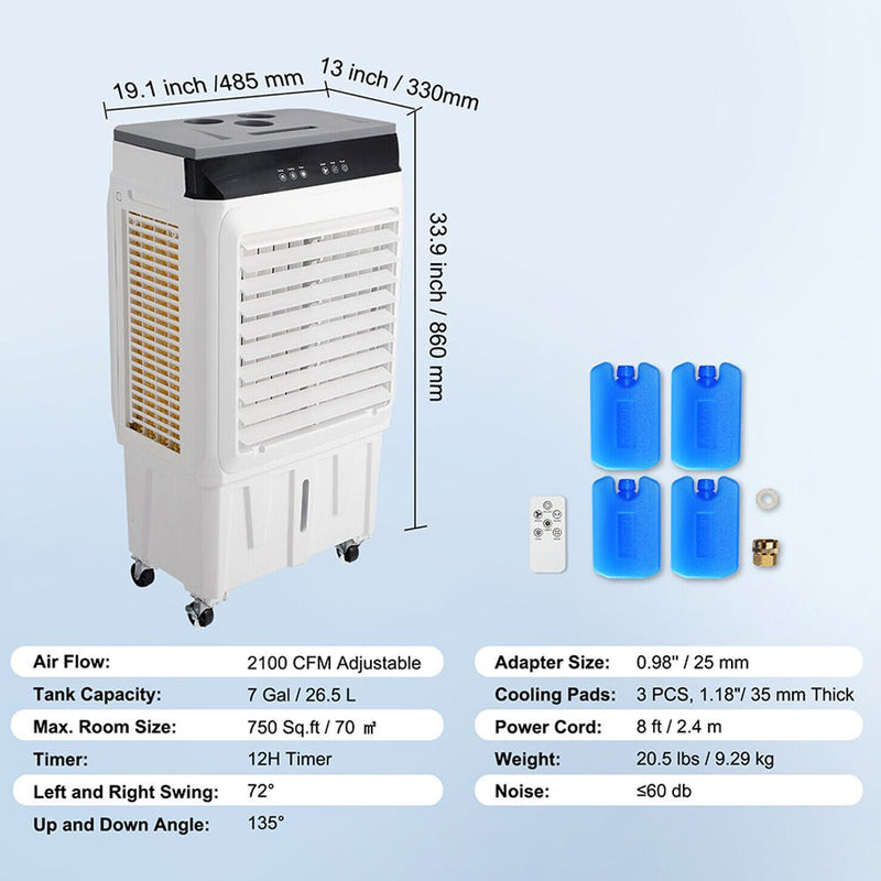 Large 2100 CFM Portable Evaporative Swamp Air Cooler With Humidifier, 7 Gal (SAK30412)