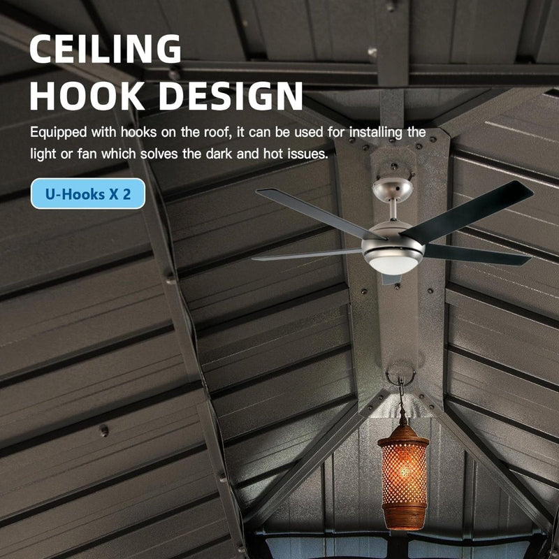 [12x14FT] Large Heavy-Duty All-Season Steel Top Aluminum Double Roof Backyard Gazebo (SAK97284)