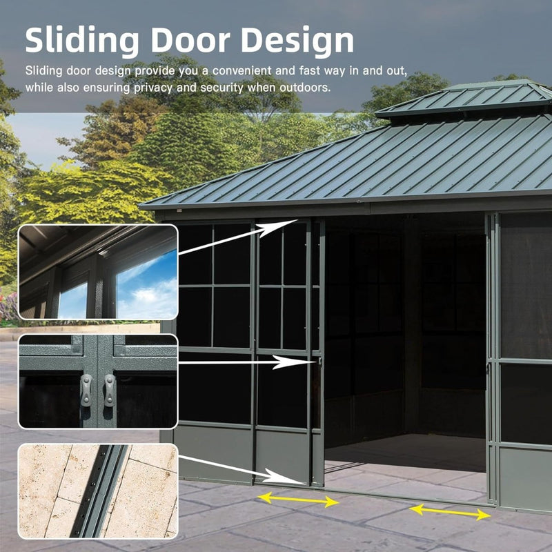 [12x14FT] Large Heavy-Duty All-Season Steel Top Aluminum Double Roof Backyard Gazebo (SAK97284)