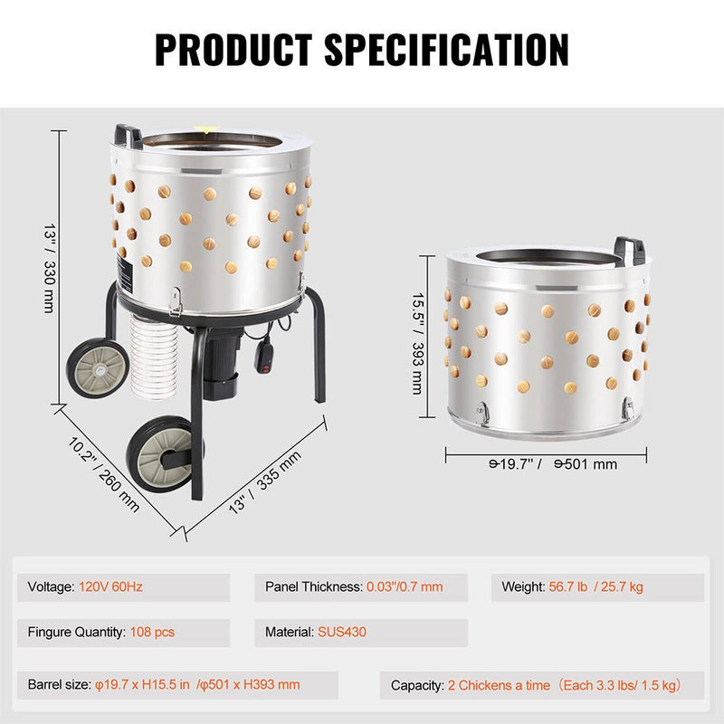 Large Heavy-Duty Chicken Defeathering Plucker Machine, 20-Inch (93425601)