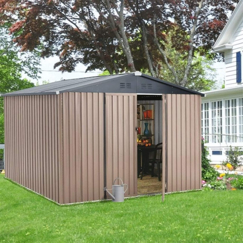 [08X10FT] Alora Large Heavy-Duty Outdoor Metal Garden Tools Storage Utility Shed W/ Lockable Door (SAK72751)