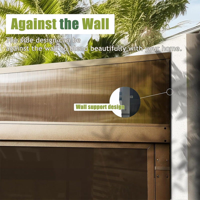 [12x14FT] Large Outdoor All-Season Wall Mounted Sunroom Solarium With Galvanized Steel Roof & Moveable PVC Screen (SAK46475)