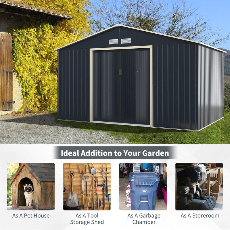 Alora Large Outdoor Metal Storage Backyard Shed W/ Lockable Sliding Doors, 11' x 8' (93064172)