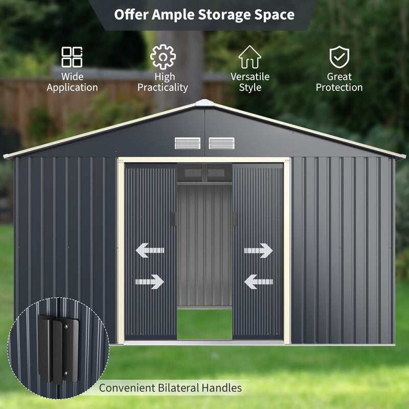 Alora Large Outdoor Metal Storage Backyard Shed W/ Lockable Sliding Doors, 11' x 8' (93064172)