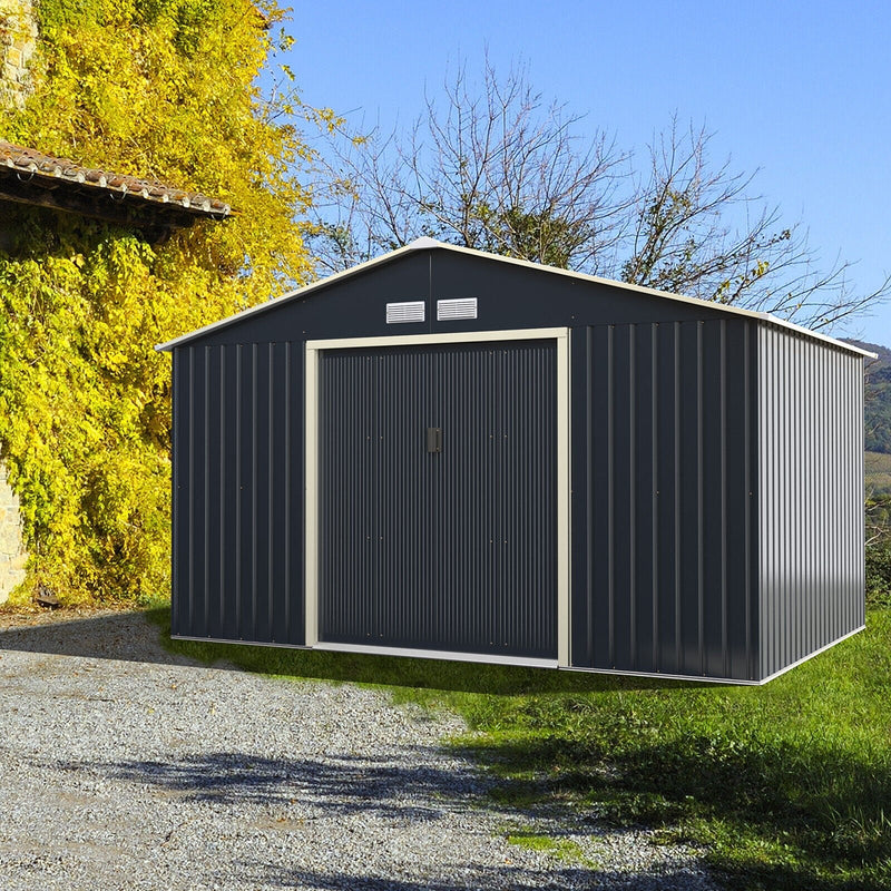 Alora Large Outdoor Metal Storage Backyard Shed W/ Lockable Sliding Doors, 11' x 8' (93064172)