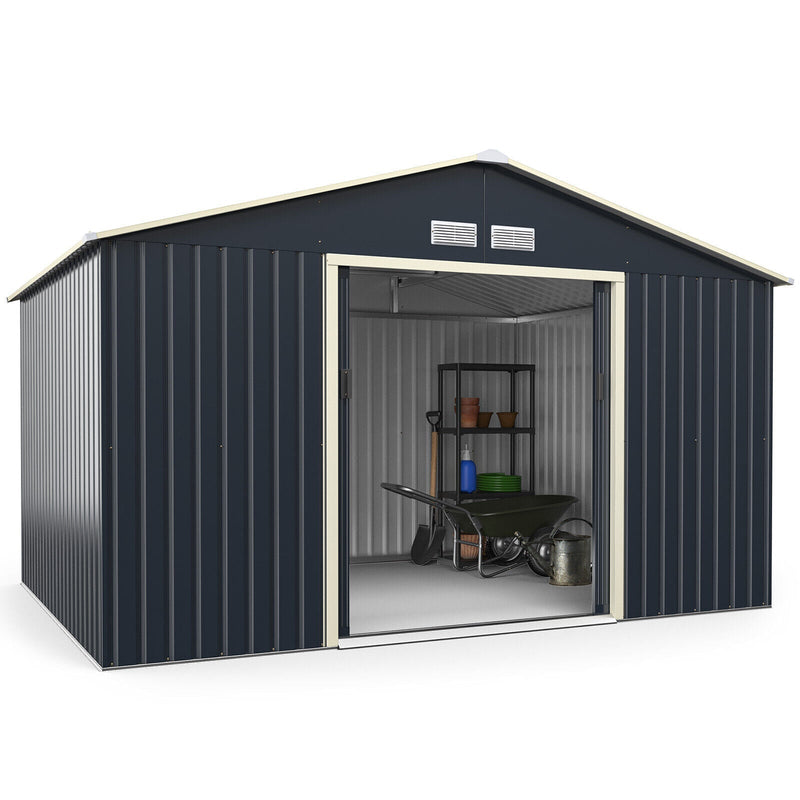 Alora Large Outdoor Metal Storage Backyard Shed W/ Lockable Sliding Doors, 11' x 8' (93064172)