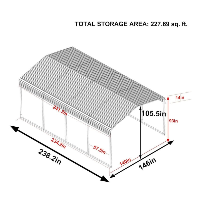 [12X20FT] Alora Premium Modern Heavy-Duty Outdoor Alloy Steel Carport Canopy (SAK91486)