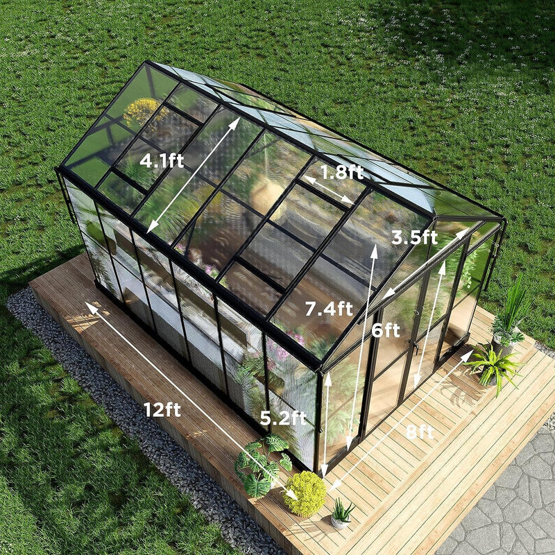 [08X12FT] Large Premium Outdoor Aluminum Polycarbonate Greenhouse With Double Swing Doors (SAK92641)