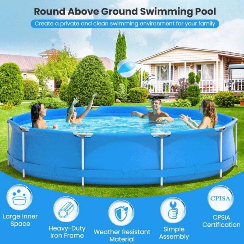 Large Round Above Ground Swimming Pool With Pool Cover, 12FT (SAK53722)