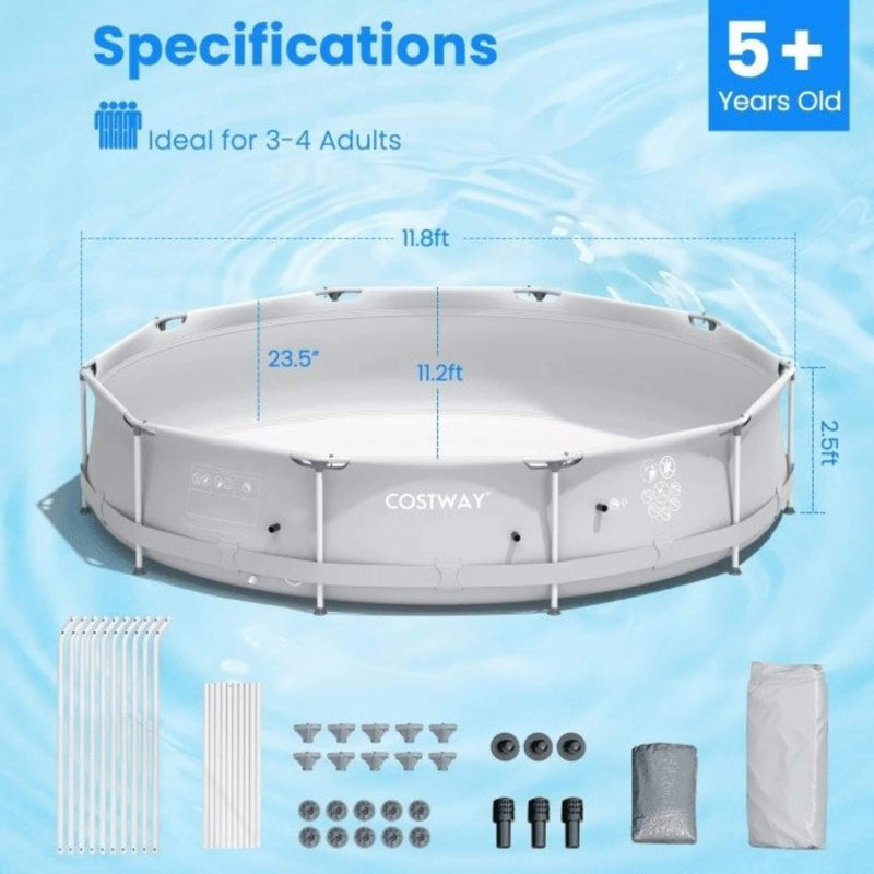Large Round Above Ground Swimming Pool With Pool Cover, 12FT (SAK53722)