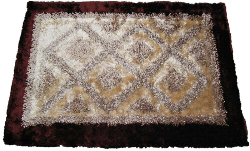 DaDa Bedding Shaggy Soft Viscose Champagne Brown Geometric Diamond Large Area Carpet Rug