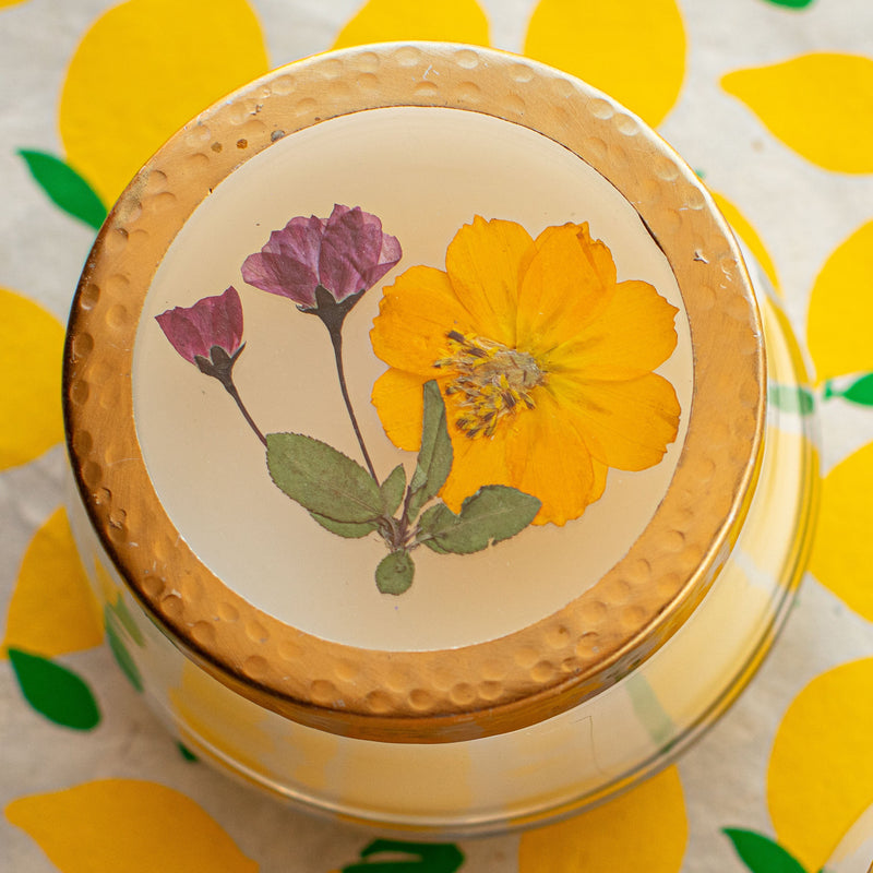 Lemon Blossom Medium Pressed Floral Candle