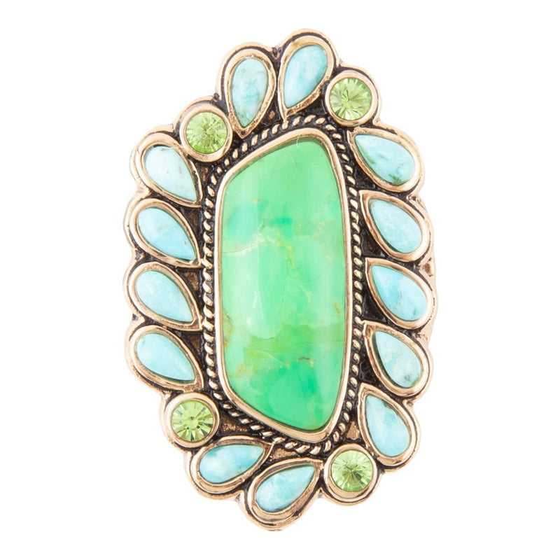 Legacy Lime Green and Blue Turquoise Golden Statement Ring