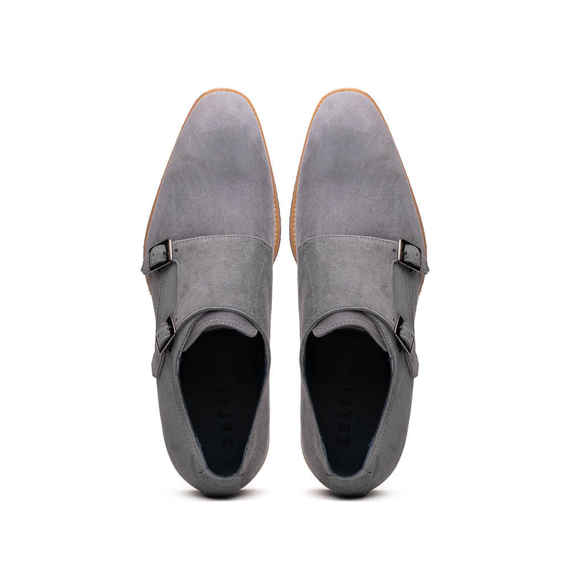 56-105-GRY LEGERRA Sueded Goatskin Monkstrap Grey