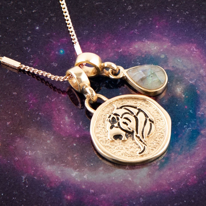 Leo - Zodiac Gray Labradorite Golden Charm Necklace