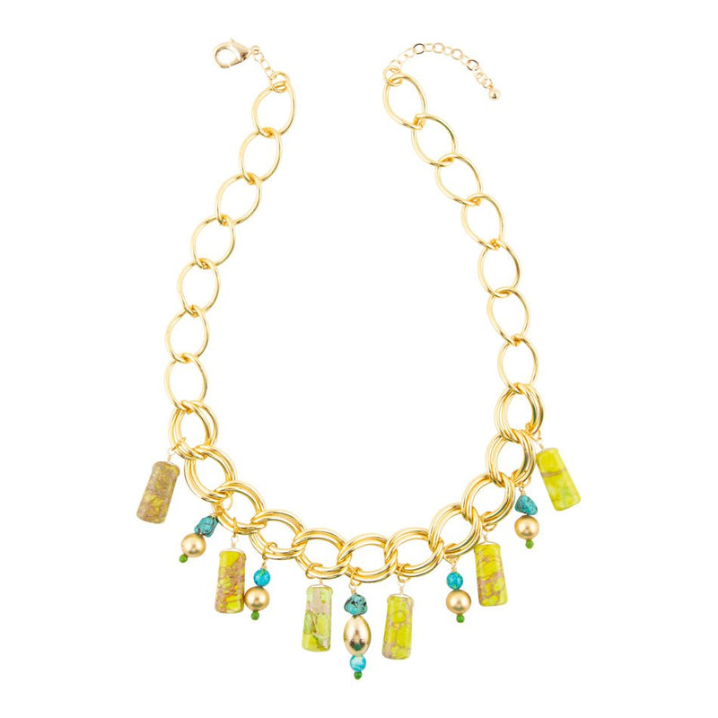 Lime Green Jasper Charm Golden Necklace