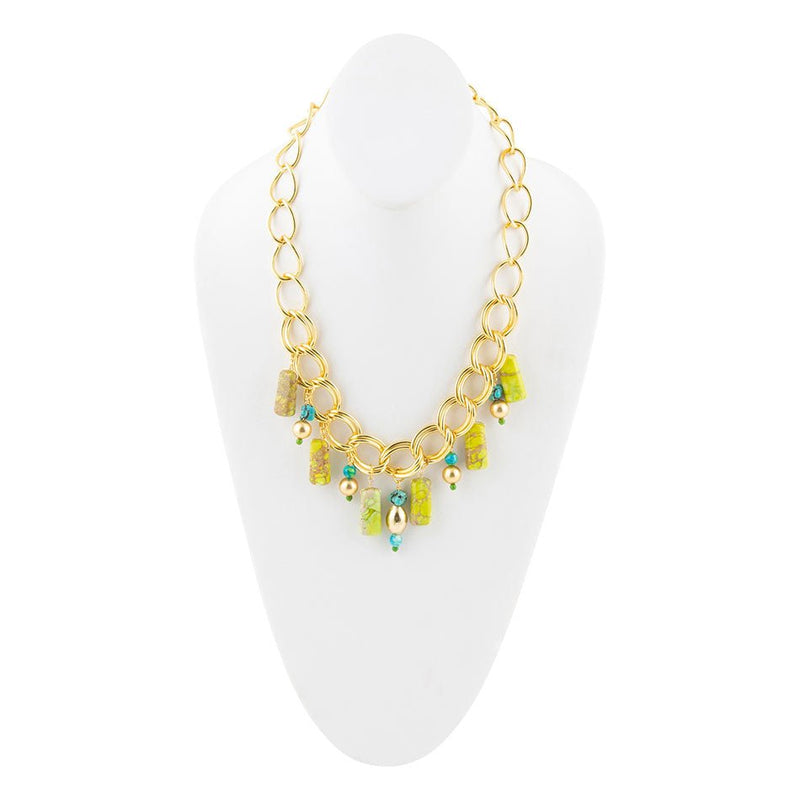 Lime Green Jasper Charm Golden Necklace